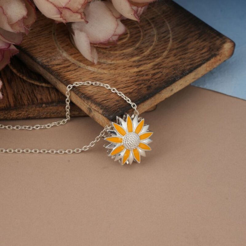 Sunflower 92.5 sterling silver pendant with yellow enamel