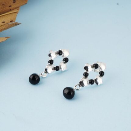 92.5 sterling silver black floral drop earrings