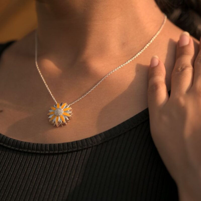 Sunflower 92.5 sterling silver pendant with yellow enamel