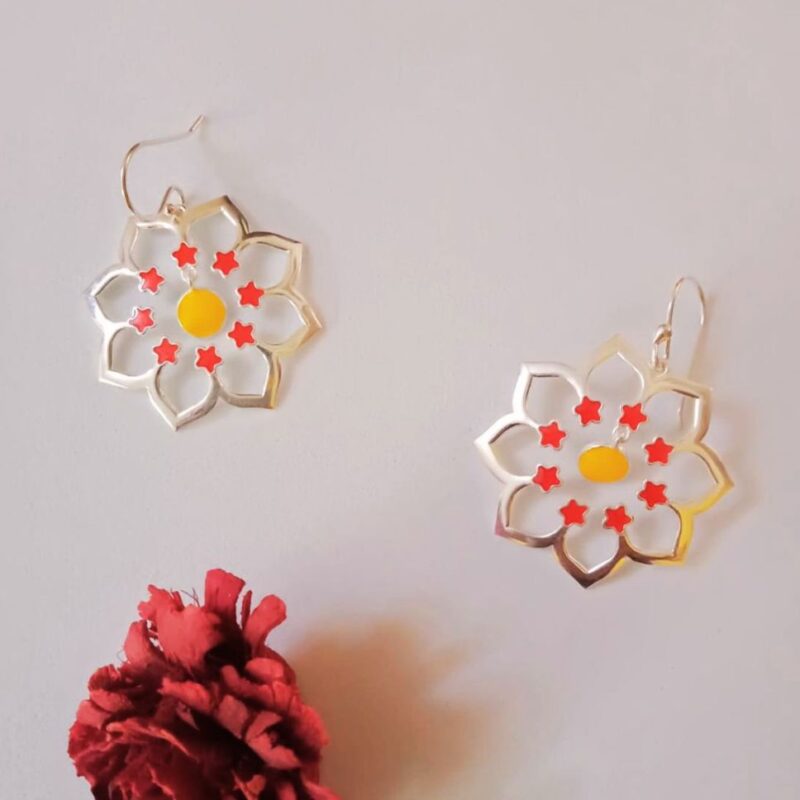 92.5 sterling silver flower earrings inspired by rangoli designs