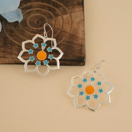 92.5 sterling silver flower earrings inspired by rangoli designs