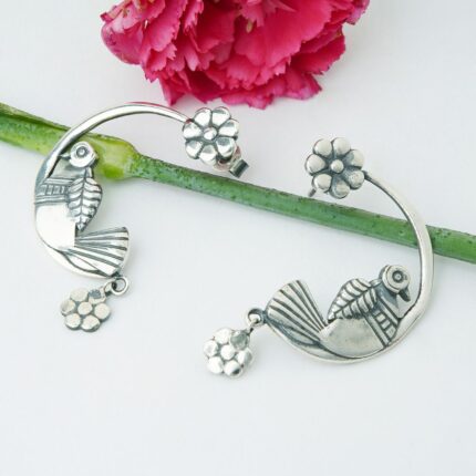 92.5 Sterling Silver Birds in the forest earrings with an oxidized finish