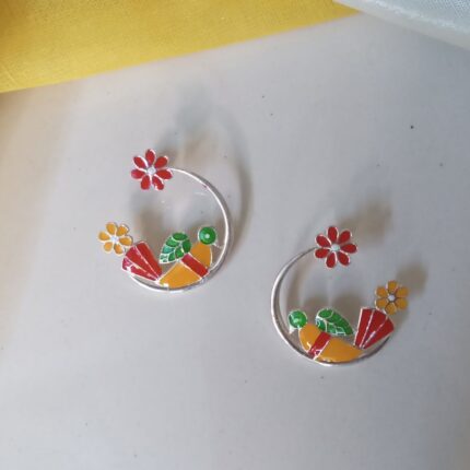 92.5 Sterling Silver Birds in the forest earrings with multicolour enamel