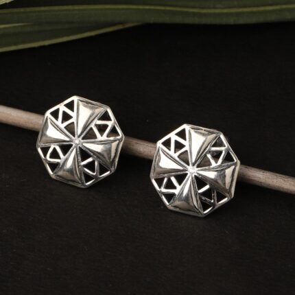 octagonal 92.5 sterling silver earrings with oxidized finish