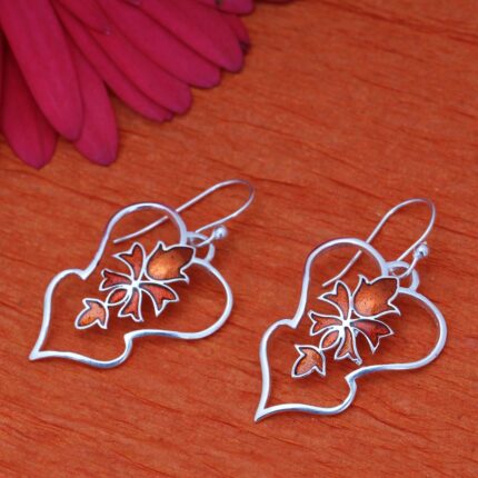 92.5 sterling silver petal earrings with enamel inspired by taj mahal motifs