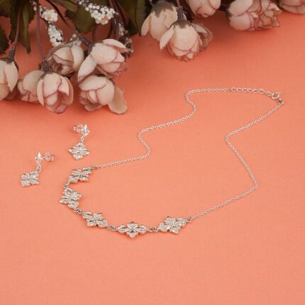 Floral Magic 92.5 Sterling Silver Necklace Earrings Set