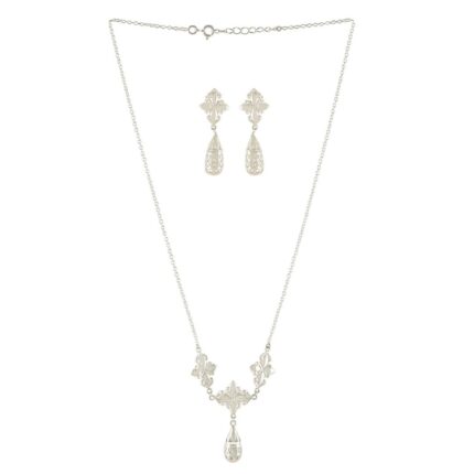 Floral Filigree Harmony 92.5 Sterling Silver Necklace Earrings Set