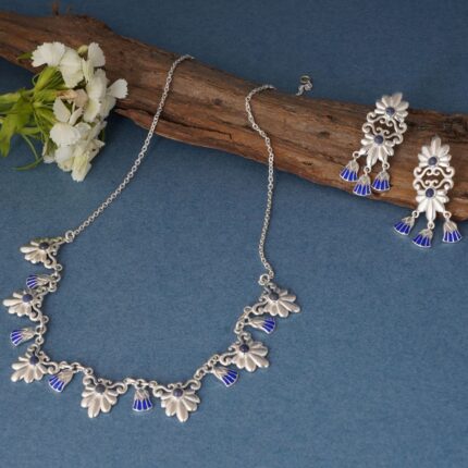 Blue Lotus 92.5 sterling silver necklace earrings set