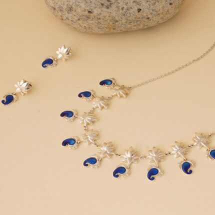 Blue Paisley 92.5 Sterling Silver Necklace Earrings Set