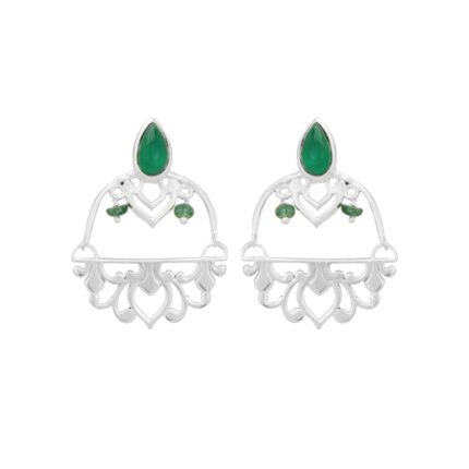 Filigree 925 Silver Earrings with green onyx