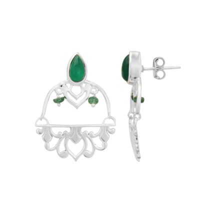 Filigree 925 Silver Earrings with green onyx