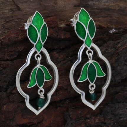 92.5 sterling silver dual shade enamel earrings inspired by taj mahal motifs