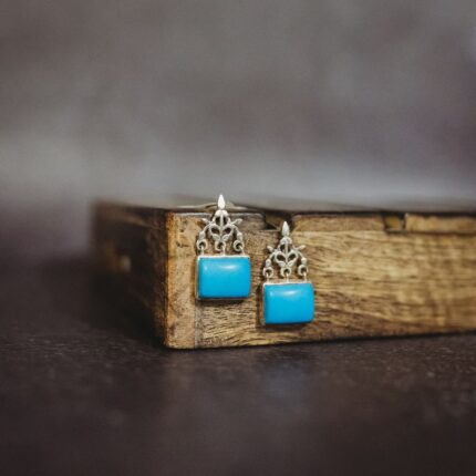 Turquoise blue 92.5 sterling silver leafy ear studs