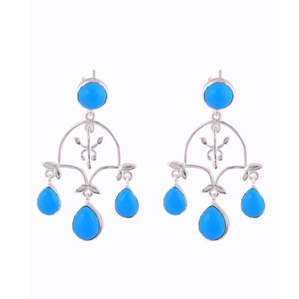 Turquoise Blue 92.5 Sterling Silver Leafy Dangler Earrings