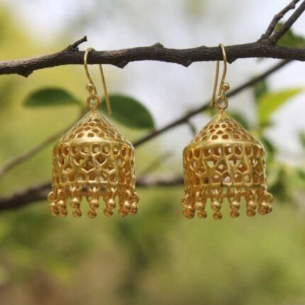 Goldplated 92.5 sterling silver petal cutwork jhumkis