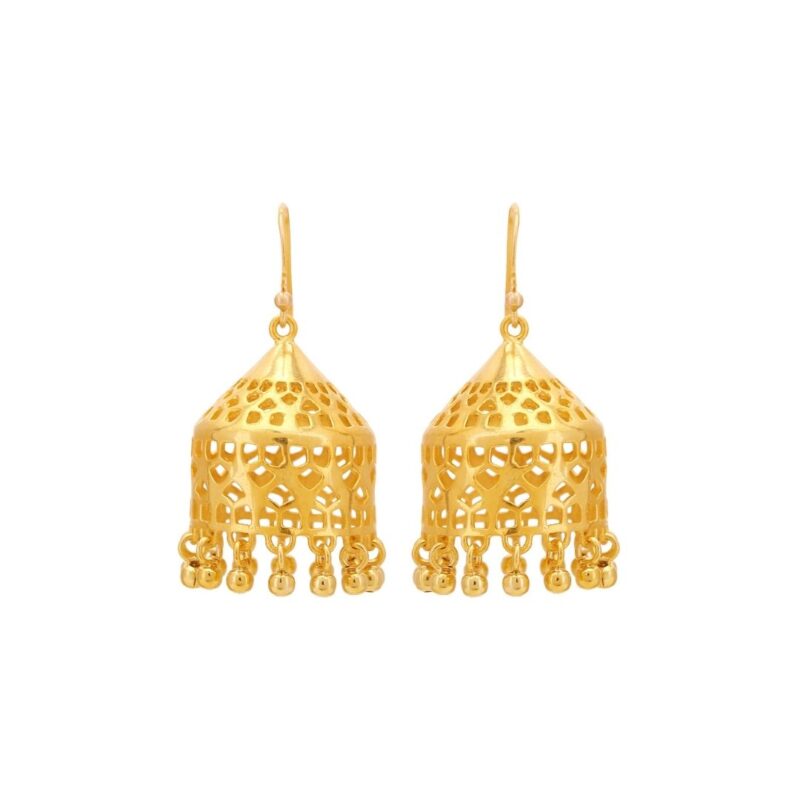 Goldplated 92.5 sterling silver petal cutwork jhumkis