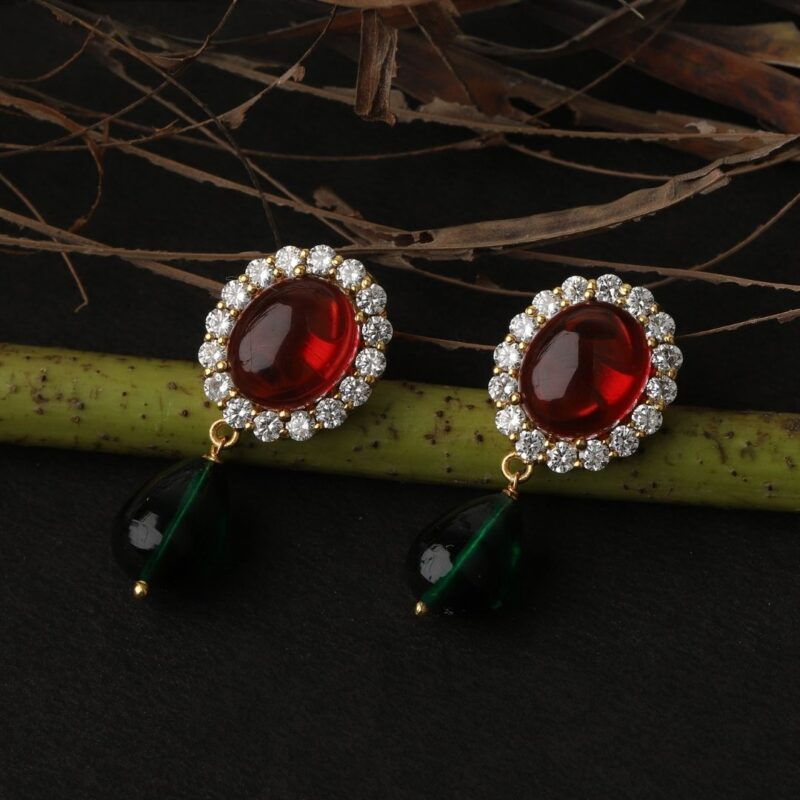 Gold Plated Classic Red Green Drop 92.5 Sterling Silver Earrings