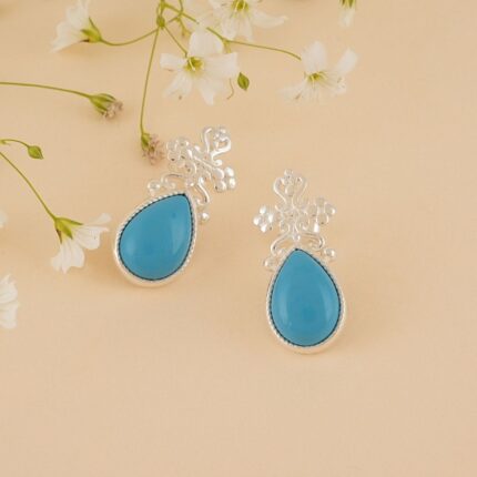 Filigree 92.5 Sterling Silver Turquoise Blue Drop Earrings