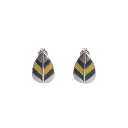 92.5 sterling silver leaf ear studs with yellow and green enamel