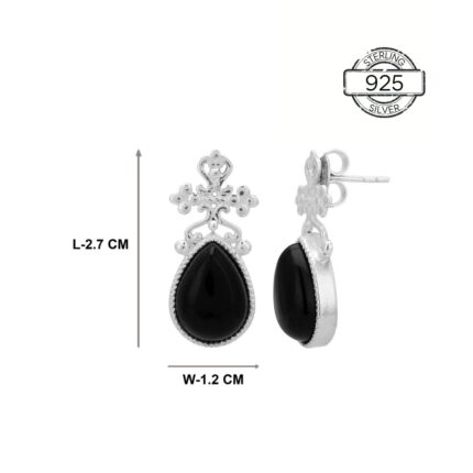 Filigree 92.5 Sterling Silver Black Drop Earrings