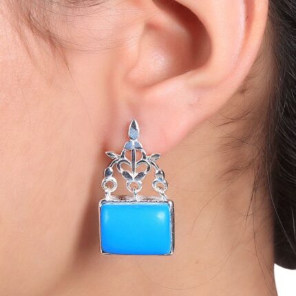 Turquoise blue 92.5 sterling silver leafy ear studs