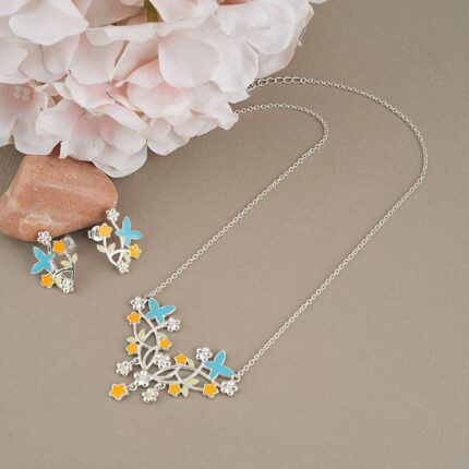 Butterfly delight 925 silver necklace earrings set