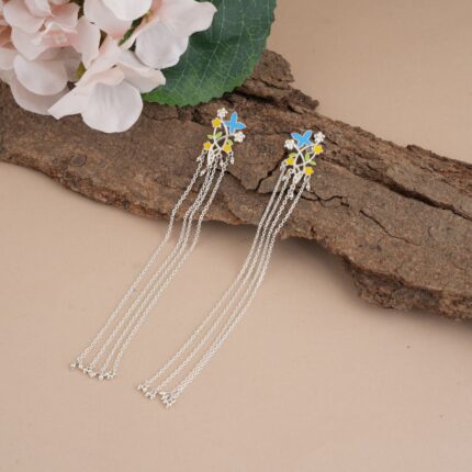 Blue Butterfly 92.5 Sterling silver Shoulder Grazer Earrings