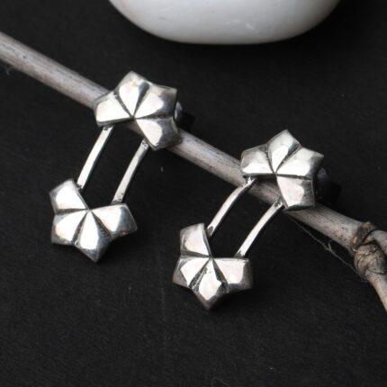 92.5 sterling silver half flower earring with oxidized finish