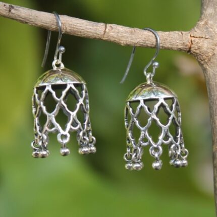 92.5 sterling silver mughal jali inspired jhumkis with oxidized finish