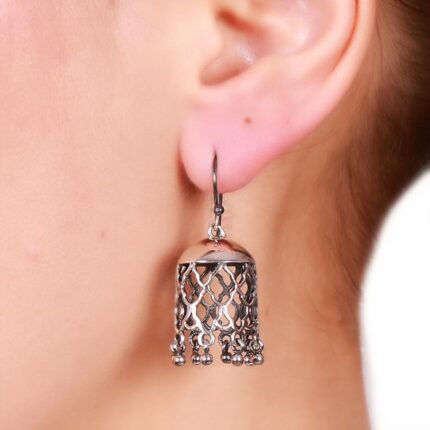 92.5 sterling silver mughal jali inspired jhumkis with oxidized finish