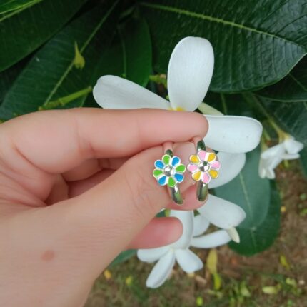 Tiny Flower 92.5 sterling silver ring with multicolour enamel