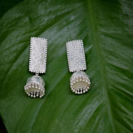 classic floral embossed 92.5 sterling silver jhumkis