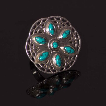 Turquoise blue flower 92.5 sterling silver ring