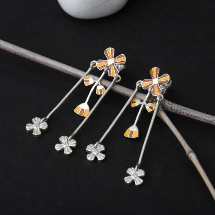 92.5 sterling silver floral dangle earrings with enamel