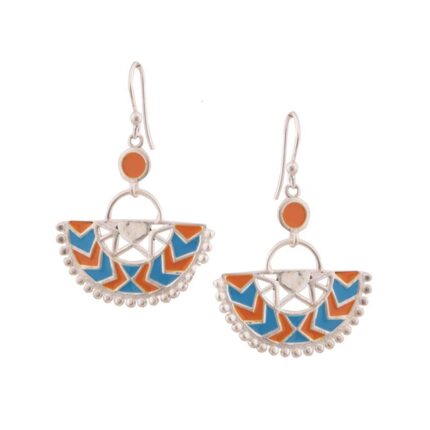 92.5 sterling silver semi-circular enamel earrings inspired by ancient pottery motifs