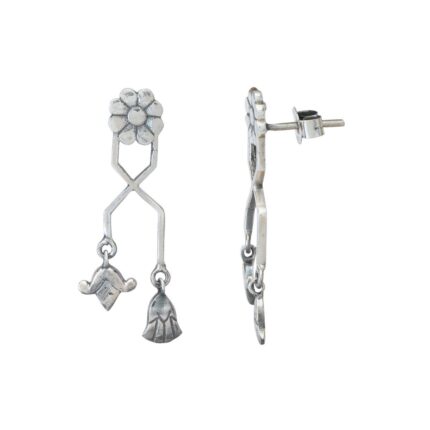 Dainty Egyptian Flower 92.5 Sterling Silver Earrings with oxidized finish