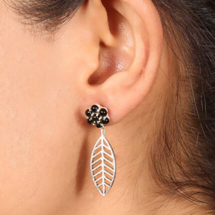 Black 92.5 sterling silver leaf earrings