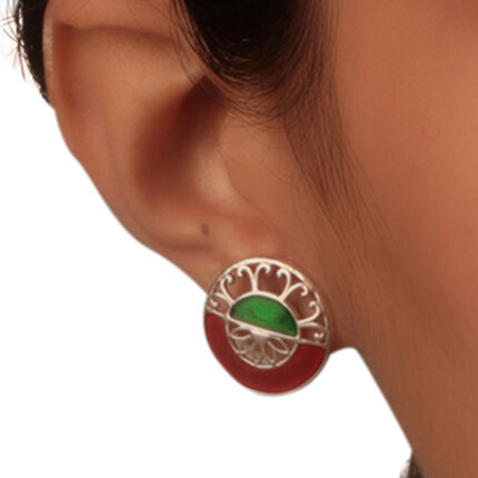 92.5 sterling silver filigree earrings with red and green enamel