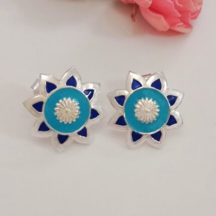 Blue Flower 92.5 Sterling Silver Ear studs