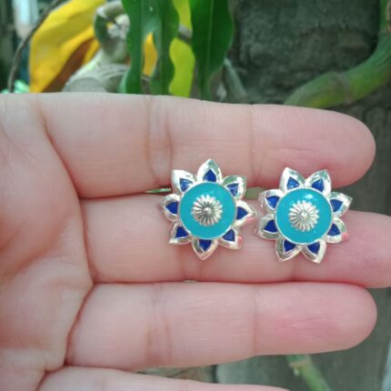 Blue Flower 92.5 Sterling Silver Ear studs