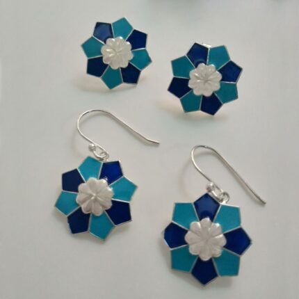 Blue Rangoli 92.5 Sterling Silver Enamel stud & Dangler Earrings