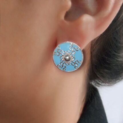 Blue Swastik 92.5 Sterling Silver Earstuds