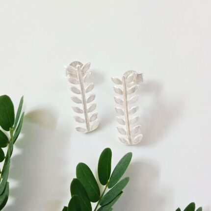 Delicate Gulmohar Leaf 92.5 Sterling Silver Ear studs