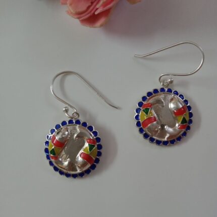 Double fish 92.5 sterling silver earrings with multicolour enamel