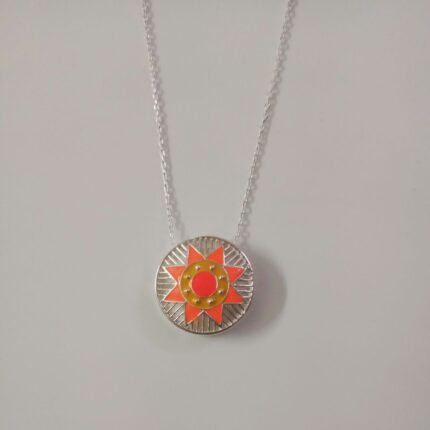 Sooraj 92.5 sterling silver pendant with chain and red yellow orange enamel