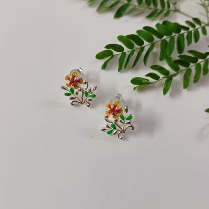 Gulmohar Flower 925 silver ear studs