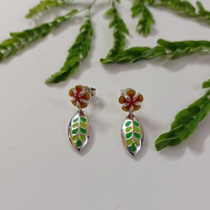 Gulmohar flower 925 silver marquise drop earrings