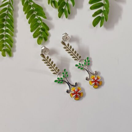 Gulmohar Flower 925 Silver Dangle Earrings