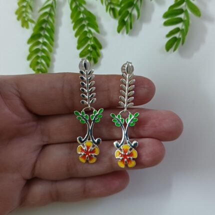 Gulmohar Flower 925 Silver Dangle Earrings