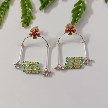 Gulmohar Flower inspired 925 silver hoop earrings